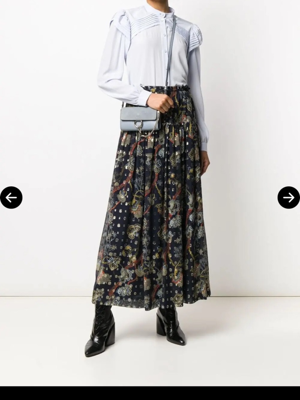 Chloé silk navy blue Maxi Skirt with Metallic Floral Accents 40 not worn